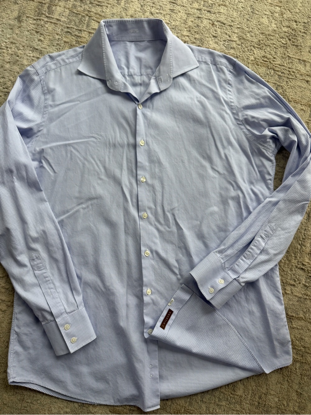 J. Hilburn Men's Light Blue Micro-Check Dress Shirt.